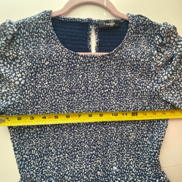 Fashion Blue Patterned Midi Dress Smocked Stretchy Bust and Collar Size S - Picture 12 of 16